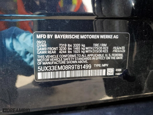 2024 BMW X7 M60i with VIN 5UX33EM08R9T81499, listed as a Copart auction lot 47220095 with 5,328 mi miles and Salvage Title. Bid and sale history available at carsss.com. Image 13.