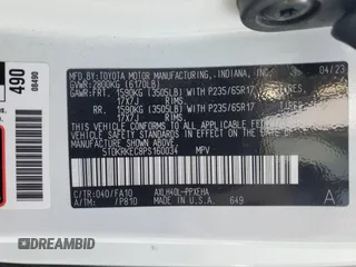 2023 Toyota Sienna LE with VIN 5TDKRKEC8PS160034, listed as a Copart auction lot 83870204 with 0 mi miles and Salvage Title. Bid and sale history available at carsss.com. Image 15.