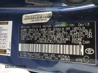 2013 Toyota Corolla L with VIN JTDBU4EE3DJ115474, listed as a Copart auction lot 51684185 with 57,426 mi miles and Salvage Title. Bid and sale history available at DreamBid. Image 14.