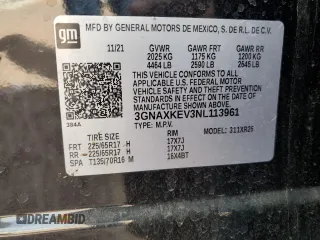 2022 Chevrolet Equinox LT with VIN 3GNAXKEV3NL113961, listed as a Copart auction lot 50740045 with 49,555 mi miles and Salvage Title. Bid and sale history available at DreamBid. Image 13.