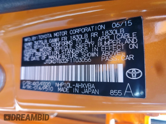 2015 Toyota Prius One with VIN JTDKDTB32F1103056, listed as a Copart auction lot 45696735 with 153,223 mi miles and Salvage Title. Bid and sale history available at carsss.com. Image 14.