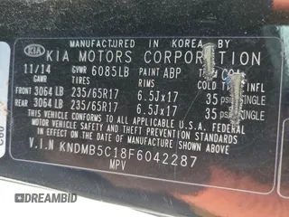 2015 Kia Sedona LX with VIN KNDMB5C18F6042287, listed as a Copart auction lot 51274594 with 112,016 mi miles and Salvage Title. Bid and sale history available at carsss.com. Image 14.