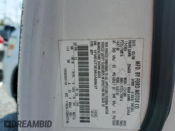 2008 Ford Explorer XLT z VIN 1FMEU73E98UA88637, wystawiony jako Copart lot #56281015 z przebiegiem 48 341 mil mil oraz Szkoda całkowita • Salvage title. Historia ofert i sprzedaży dostępna na DreamBid. Obrazek 14.