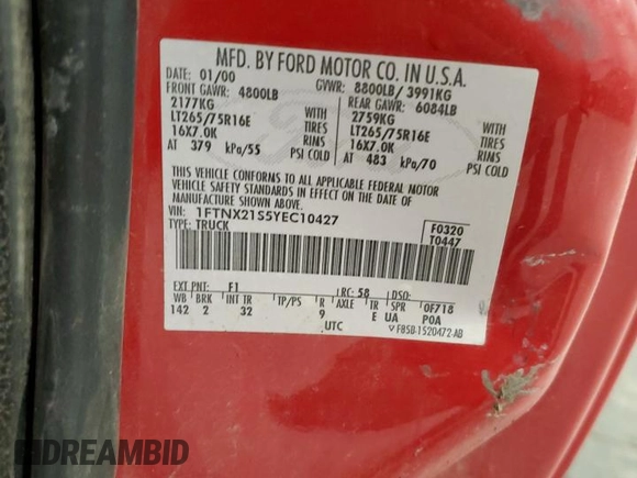 2000 Ford F-250 XL z VIN 1FTNX21S5YEC10427, wystawiony jako Copart lot #59093625 z przebiegiem 111 585 mil mil oraz Szkoda całkowita • Salvage title. Historia ofert i sprzedaży dostępna na DreamBid. Obrazek 12.