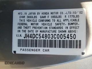 2003 Acura RSX with VIN JH4DC54803C005450, listed as a Copart auction lot 71747324 with 72,788 mi miles and Salvage Title. Bid and sale history available at carsss.com. Image 12.