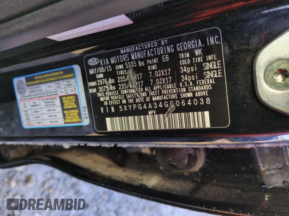 2016 Kia Sorento LX with VIN 5XYPG4A34GG064038, listed as a Copart auction lot 42532315 with 130,292 mi miles and Salvage Title. Bid and sale history available at DreamBid. Image 12.