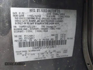 2007 Ford Five Hundred SEL z VIN 1FAHP27157G152811, wystawiony jako IAAI lot #41843996 z przebiegiem Nie podano mil oraz . Historia ofert i sprzedaży dostępna na DreamBid. Obrazek 9.