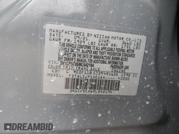 2021 Nissan Kicks SV with VIN 3N1CP5CV6ML542194, listed as a Copart auction lot 43443855 with 63,333 mi miles and Salvage Title. Bid and sale history available at carsss.com. Image 13.