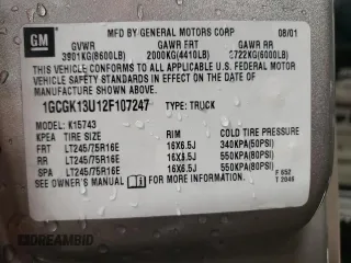 2002 Chevrolet Silverado 1500HD LT z VIN 1GCGK13U12F107247, wystawiony jako Copart lot #51386725 z przebiegiem 201 242 mil mil oraz Szkoda całkowita • Salvage title. Historia ofert i sprzedaży dostępna na DreamBid. Obrazek 12.