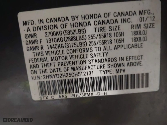 2012 Acura MDX with VIN 2HNYD2H25CH512131, listed as a IAAI auction lot 41207690 with 164099 miles. Bid and sale history available at carsss.com. Image 9.