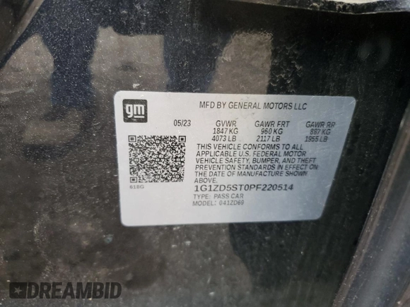 2023 Chevrolet Malibu LT with VIN 1G1ZD5ST0PF220514, listed as a Copart auction lot 52920945 with 47,639 mi miles and Non Repairable. Bid and sale history available at DreamBid. Image 12.