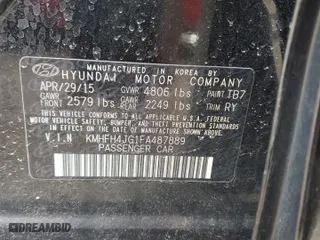 2015 Hyundai Azera Limited with VIN KMHFH4JG1FA487889, listed as a Copart auction lot 48711085 with 161,287 mi miles and Salvage Title. Bid and sale history available at carsss.com. Image 12.