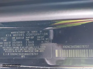 2022 Kia Carnival EX with VIN KNDNC5H35N6078707, listed as a IAAI auction lot 41010927 with 65,047 mi miles. Bid and sale history available at carsss.com. Image 9.
