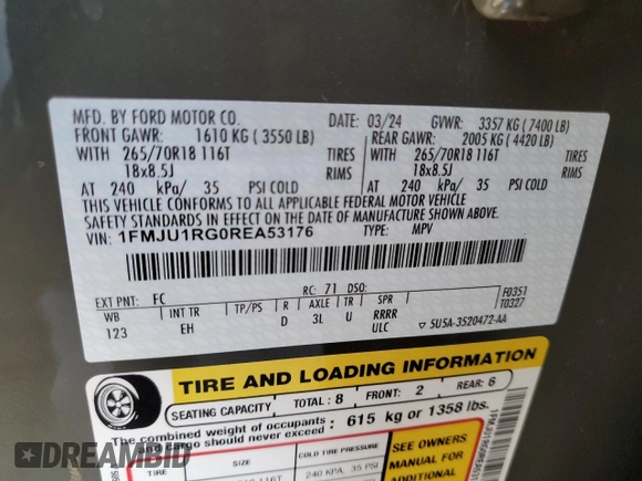 2024 Ford Expedition Timberline with VIN 1FMJU1RG0REA53176, listed as a Copart auction lot 47636545 with 7,915 mi miles and Salvage title. Bid and sale history available at DreamBid. Image 15.