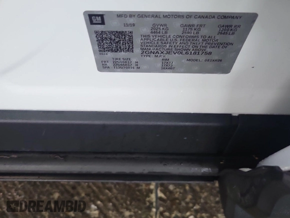 2020 Chevrolet Equinox LT with VIN 2GNAXJEV0L6181758, listed as a IAAI auction lot 42848993 with 35,916 mi miles and . Bid and sale history available at DreamBid. Image 3.