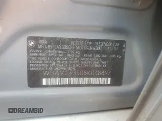 2008 BMW 3 Series 328xi z VIN WBAVC93508K038897, wystawiony jako Copart lot #56096765 z przebiegiem 155 089 mil mil oraz Szkoda całkowita • Salvage title. Historia ofert i sprzedaży dostępna na DreamBid. Obrazek 12.