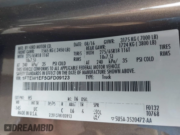 2016 Ford F-150 XLT with VIN 1FTEW1EF5GFD09123, listed as a IAAI auction lot 41894665 with 158,250 mi miles. Bid and sale history available at carsss.com. Image 9.