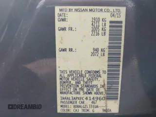 2015 Nissan Altima SV with VIN 1N4AL3APXFC414960, listed as a IAAI auction lot 41896369 with 118,439 mi miles and . Bid and sale history available at DreamBid. Image 9.
