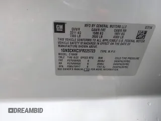 2015 Chevrolet Suburban LTZ with VIN 1GNSCKKC3FR225723, listed as a IAAI auction lot 42577863 with 267,557 mi miles and . Bid and sale history available at DreamBid. Image 9.
