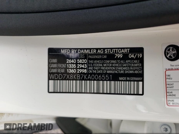 2019 Mercedes-Benz AMG GT 63 S z VIN WDD7X8KB7KA006551, wystawiony jako IAAI lot #41962236 z przebiegiem Nie podano mil oraz . Historia ofert i sprzedaży dostępna na DreamBid. Obrazek 7.