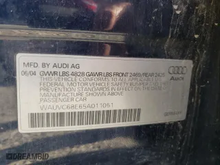 2005 Audi A4 1.8T with VIN WAUVC68E65A011051, listed as a Copart auction lot 81350183 with 103587 miles and Clean Title. Bid and sale history available at carsss.com. Image 10.