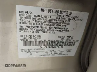2005 Ford Five Hundred Limited с VIN 1FAHP251X5G191149, выставлен на аукционе IAAI как лот 42276681 с пробегом 138 585 миль миль и . История ставок и продаж доступна на DreamBid. Изображение 9.