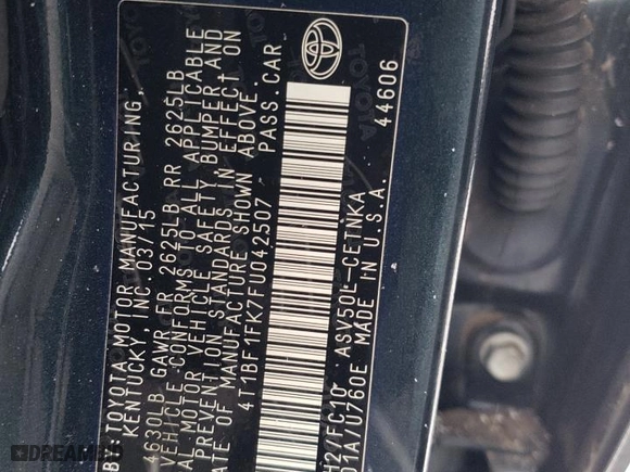 2015 Toyota Camry XLE with VIN 4T1BF1FK7FU042507, listed as a Copart auction lot 37437694 with 147,034 mi miles and Salvage Title. Bid and sale history available at carsss.com. Image 15.