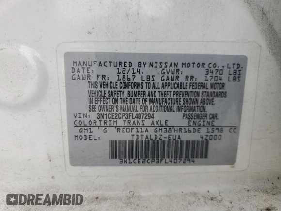 2015 Nissan Note S z VIN 3N1CE2CP3FL407294, wystawiony jako Copart lot #59571545 z przebiegiem 124 445 mil mil oraz Szkoda całkowita • Salvage title. Historia ofert i sprzedaży dostępna na DreamBid. Obrazek 13.