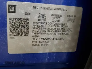 2020 Chevrolet Bolt EV LT with VIN 1G1FY6S05L4118490, listed as a Copart auction lot 61223505 with 48,979 mi miles and Salvage title. Bid and sale history available at DreamBid. Image 12.