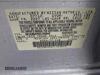 2012 Nissan Sentra S with VIN 3N1AB6AP6CL763843, listed as a IAAI auction lot 41892394 with 150,282 mi miles and . Bid and sale history available at DreamBid. Image 9.