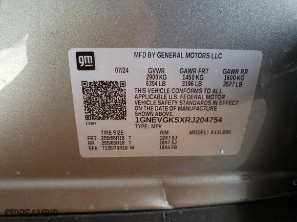 2024 Chevrolet Traverse AWD LT with VIN 1GNEVGKSXRJ204754, listed as a Copart auction lot 48597045 with 0 mi miles and Salvage Title. Bid and sale history available at carsss.com. Image 15.