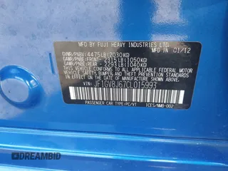 2012 Subaru WRX WRX STI с VIN JF1GV8J67CL015993, выставлен на аукционе IAAI как лот 42399657 с пробегом 137 704 миль миль и . История ставок и продаж доступна на DreamBid. Изображение 9.