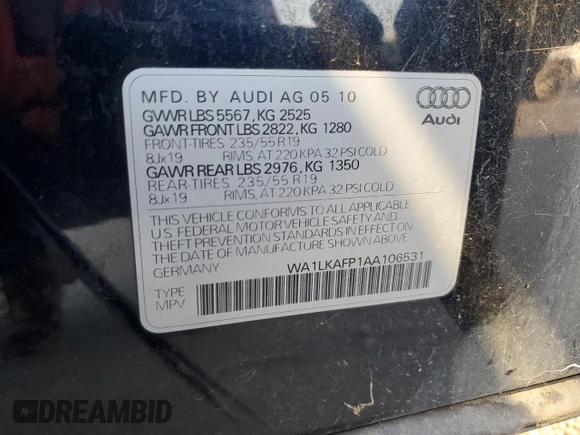 2010 Audi Q5 Premium Plus z VIN WA1LKAFP1AA106531, wystawiony jako Copart lot #53800665 z przebiegiem 229 588 mil mil oraz Czysty tytuł • Clean title. Historia ofert i sprzedaży dostępna na DreamBid. Obrazek 12.