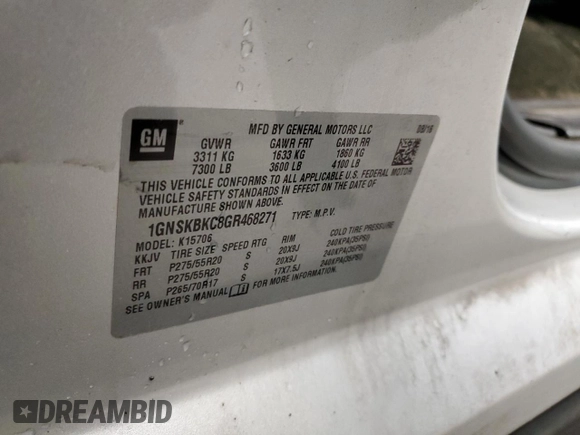 2016 Chevrolet Tahoe LT with VIN 1GNSKBKC8GR468271, listed as a Copart auction lot 45014695 with 141,120 mi miles and Clean Title. Bid and sale history available at DreamBid. Image 13.