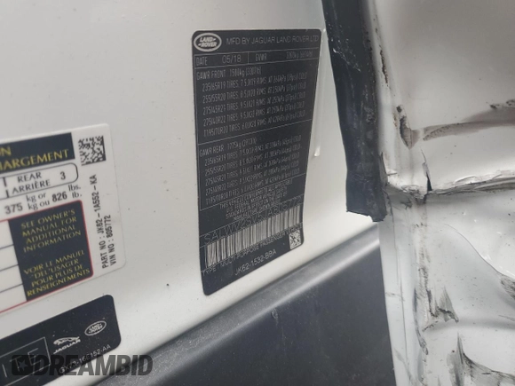 2018 Land Rover Range Rover Sport HSE Dynamic with VIN SALWV2SV5JA805772, listed as a Copart auction lot 60919765 with 65,164 mi miles and Salvage title. Bid and sale history available at DreamBid. Image 13.