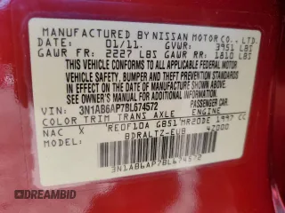 2011 Nissan Sentra S with VIN 3N1AB6AP7BL674572, listed as a Copart auction lot 46893165 with 270,346 mi miles and Salvage Title. Bid and sale history available at DreamBid. Image 14.
