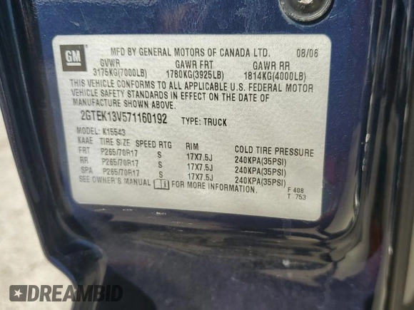 2007 GMC Sierra 1500 SL z VIN 2GTEK13V571160192, wystawiony jako Copart lot #58640144 z przebiegiem 90 638 mil mil oraz Szkoda całkowita • Salvage title. Historia ofert i sprzedaży dostępna na DreamBid. Obrazek 12.