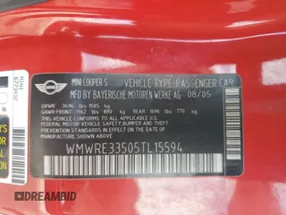 2005 MINI Hardtop S z VIN WMWRE33505TL15594, wystawiony jako Copart lot #55207915 z przebiegiem Nie podano mil oraz Szkoda całkowita • Salvage title. Historia ofert i sprzedaży dostępna na DreamBid. Obrazek 12.