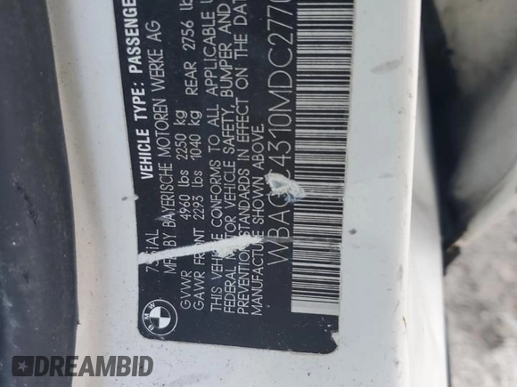 1991 BMW 7 Series z VIN WBAGC4310MDC27706, wystawiony jako Copart lot #81496754 z przebiegiem Nie podano mil oraz Nie do naprawy • Non repairable. Historia ofert i sprzedaży dostępna na DreamBid. Obrazek 13.