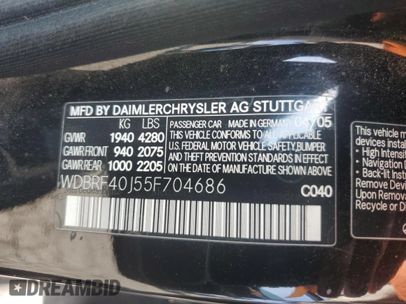 2005 Mercedes-Benz C 230 Kompressor z VIN WDBRF40J55F704686, wystawiony jako Copart lot #54995365 z przebiegiem 247 576 mil mil oraz Szkoda całkowita • Salvage title. Historia ofert i sprzedaży dostępna na DreamBid. Obrazek 13.