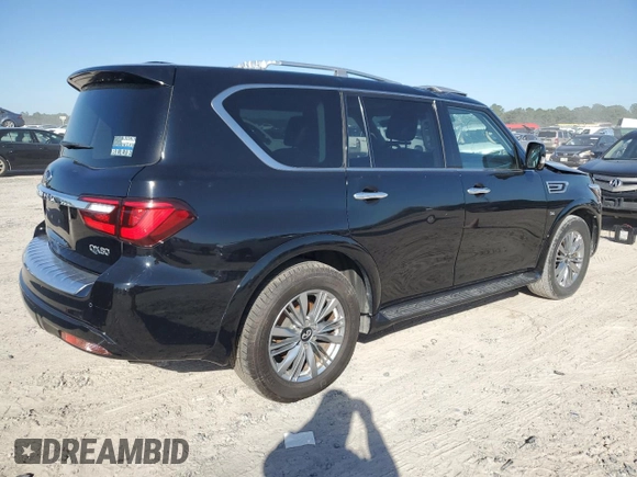 2020 Infiniti QX80 LUXE with VIN JN8AZ2NF6L9704744, listed as a Copart auction lot 80710184 with 89,701 mi miles and Salvage Title. Bid and sale history available at carsss.com. Image 3.