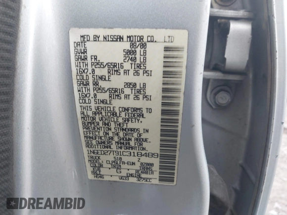 2001 Nissan Frontier SE z VIN 1N6ED27T91C318489, wystawiony jako IAAI lot #41441798 z przebiegiem 214 834 mil mil oraz . Historia ofert i sprzedaży dostępna na DreamBid. Obrazek 9.