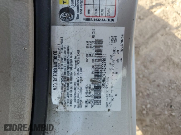 2008 Mercury Milan with VIN 3MEHM07Z48R639021, listed as a Copart auction lot 45934865 with 216,071 mi miles and Salvage Title. Bid and sale history available at carsss.com. Image 13.