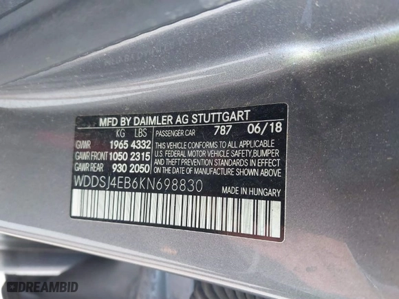 2019 Mercedes-Benz CLA with VIN WDDSJ4EB6KN698830, listed as a IAAI auction lot 40446857 with 173,189 mi miles. Bid and sale history available at carsss.com. Image 9.