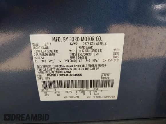 2018 Ford Explorer XLT z VIN 1FM5K7D89JGA54555, wystawiony jako IAAI lot #42375872 z przebiegiem 89 115 mil mil oraz . Historia ofert i sprzedaży dostępna na DreamBid. Obrazek 9.