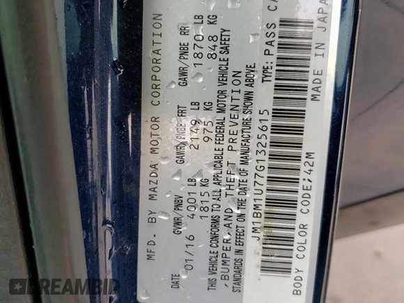 2016 Mazda 3 i Sport with VIN JM1BM1U77G1325615, listed as a Copart auction lot 54782155 with 112,750 mi miles and Salvage Title. Bid and sale history available at DreamBid. Image 12.