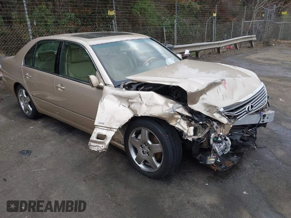 2005 Lexus LS 430 with VIN JTHBN36F255015647, listed as a IAAI auction lot 41863620 with 104,817 mi miles and . Bid and sale history available at DreamBid. Image 1.