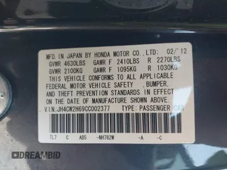 2012 Acura TSX Technology with VIN JH4CW2H69CC002377, listed as a IAAI auction lot 42592464 with 144,611 mi miles and . Bid and sale history available at DreamBid. Image 9.