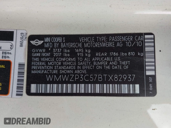 2011 MINI Convertible S с VIN WMWZP3C57BTX82937, выставлен на аукционе IAAI как лот 42389373 с пробегом 60 651 миль миль и . История ставок и продаж доступна на DreamBid. Изображение 9.