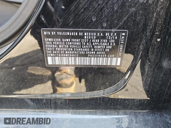 2017 Volkswagen Jetta Sport with VIN 3VWD17AJ6HM294413, listed as a Copart auction lot 60866595 with 87,786 mi miles and Clean title. Bid and sale history available at DreamBid. Image 12.